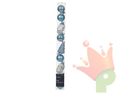 PALLINE FIGURE NATALIZIE IN VETRO AZZURRO 9 PZ 6X2,7 CM