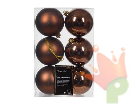 PALLINE DI NATALE MARRONE 8 CM CONFEZIONE 6 PZ