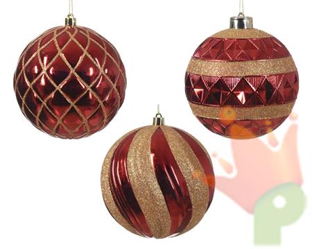 PALLINA DI NATALE ROSSA DECORO ORO 3 ASSORTITE 12 CM