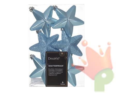 PENDENTI STELLE AZZURRE OPACHE GLITTER 7,5X2 CM 6 PZ