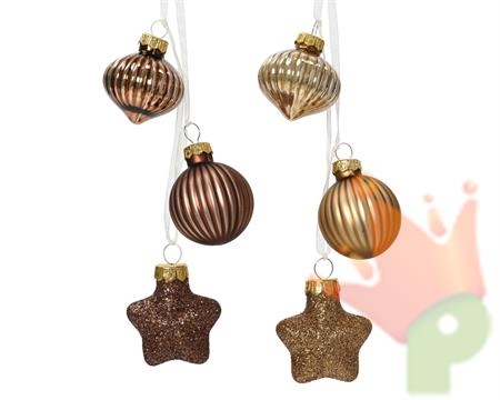 PENDENTI VETRO LUCIDO OPACO MARRONE ORO 3 PZ11,5X4X3,5 CM