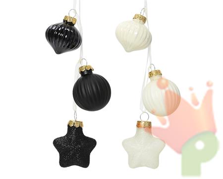 PENDENTI VETRO LUCIDO OPACO BIANCO NERO 3 PZ 11,5X4X3,5 CM