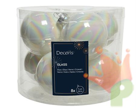 PALLINE DI NATALE BIANCO IRIDESCENTE 7 CM CONFEZIONE 8 PZ