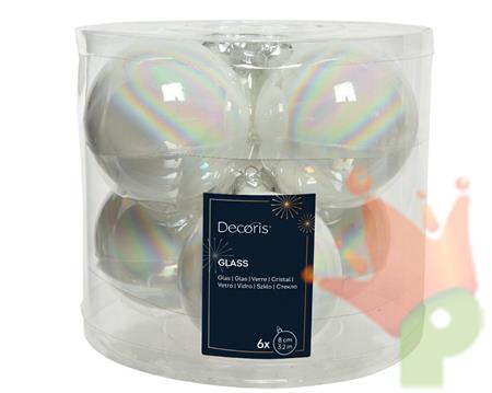 PALLINE DI NATALE BIANCO IRIDESCENTE 8 CM CONFEZIONE 6 PZ