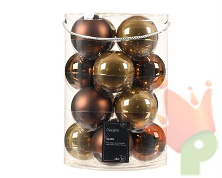 PALLINE DI NATALE MARRONE CHIARO/SCURO 8 CM CONFEZIONE 16 PZ