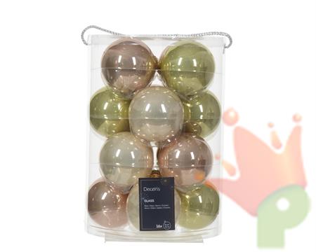 PALLINE DI NATALE ROSA VERDE 8 CM CONFEZIONE 16 PZ