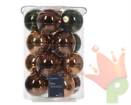 PALLINE DI NATALE MARRONE VERDE 8 CM CONFEZIONE 16 PZ