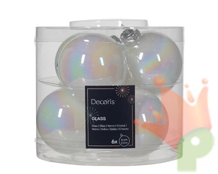 PALLINE DI NATALE BIANCO IRIDESCENTE 6 CM CONFEZIONE 6 PZ