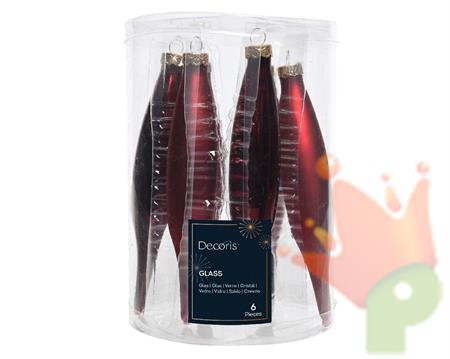 PENDENTI IN VETRO BORDEAUX 15 CM 6 PZ