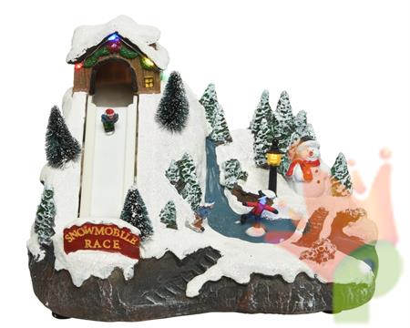 PAESAGGIO NATALIZIO PISTA SNOWBOARD CON MOVIMENTO H.16X23X17
