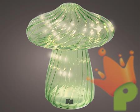 FUNGO IN VETRO VERDE CON 12 MICROLED BIANCO CALDO H.20X17 CM