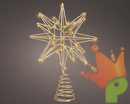 PUNTALE LUMINOSO STELLA ORO CON 36 MICRO LED BIANCO CALDO 27X22