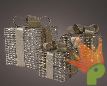 PACCO REGALO CON LED FIOCCO ORO 3 PZ