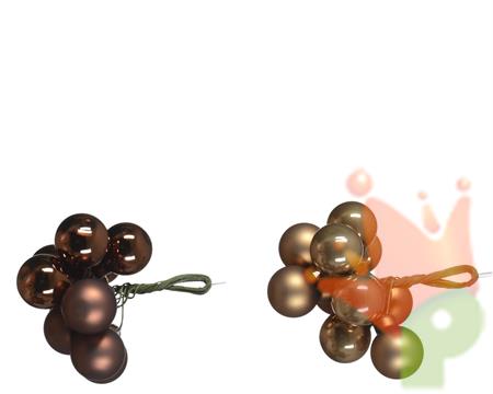 PALLINE DI NATALE A GRAPPOLO MARRONE CHIARO/SCURO 2 CM 10 PZ