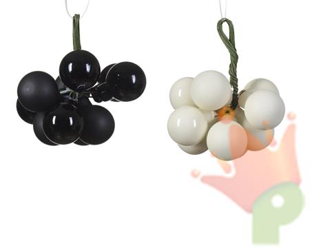 PALLINE DI NATALE A GRAPPOLO NERO/BIANCO LANA 2 CM 10 PZ