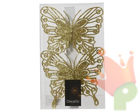 FARFALLA IN PLASTICA ORO GLITTER 11X13 CM 2 PZ