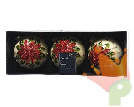 PALLINA IN VETRO AVORIO CON DECORO FIORE ROSSO