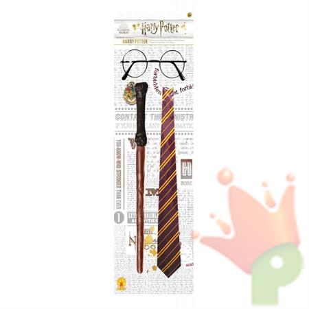 KIT ACCESSORI HARRY POTTER OCCHIALI BACCHETTA CRAVATTA