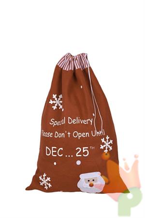 SACCO ROSSO BABBO NATALE CON SCRITTA E GIOCCHI DI NEVE 50X70 CM