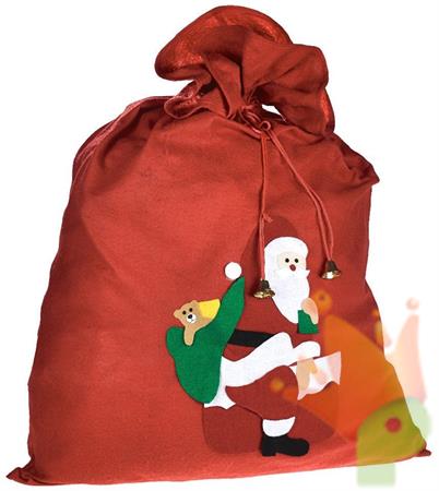 SACCO NATALIZIO IN PANNO ROSSO DECORO BABBO NATALE 70X100 CM