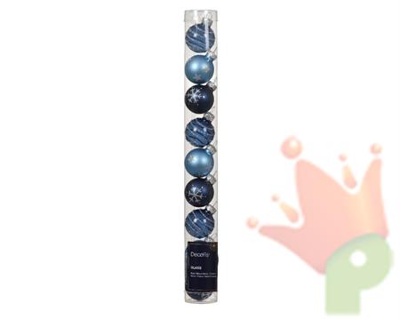 PALLINE DI NATALE IN VETRO AZZURRE DECORATE 3CM 9 PZ