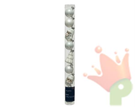 PALLINE DI NATALE IN VETRO CON FIGURE ASS. BIANCHE 3 CM 9 PZ