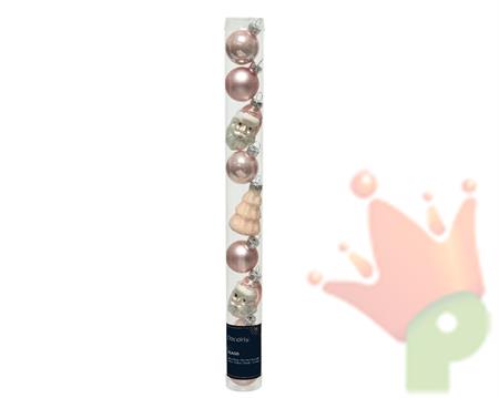 PALLINE DI NATALE IN VETRO CON FIGURE ASS. ROSA 3 CM 9 PZ