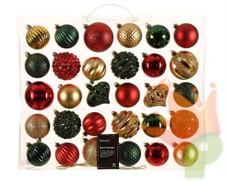 PALLINE DI NATALE ROSSE VERDE ORO 7 CM 30 PZ