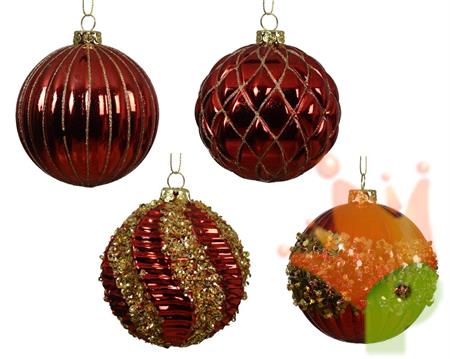 PALLINA DI NATALE ROSSA CON DECORI ORO ASS 8 CM