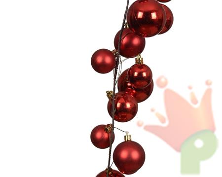 GHIRLANDA DI PALLINE ROSSE LUCIDE OPACHE 180CM
