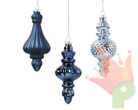 PENDENTE PER ALBERO IN VETRO BLU 3 ASS 6X15 CM