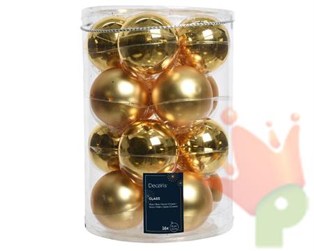 PALLINE DI NATALE IN VETRO ORO LUCIDO OPACO 8 CM 16 PZ