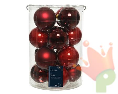 PALLINE DI NATALE IN VETRO BORDEAUX LUCIDO OPACO 8 CM 16PZ