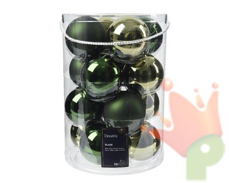 PALLINE DI NATALE IN VETRO VERDE LUCIDO OPACO 8 CM 16 PZ