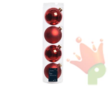 PALLINE DI NATALE IN VETRO ROSSE LUCIDO OPACO 10 CM 4PZ