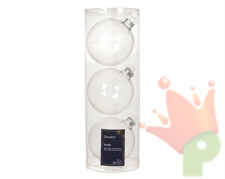 PALLINE DI NATALE IN VETRO TRASPARENTE 10 CM 3 PZ