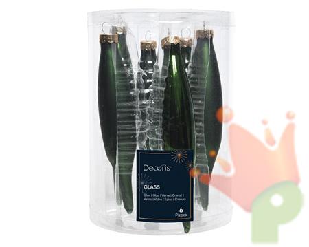 PENDENTI NATALIZI IN VETRO VERDE PINO 15 CM 6 PZ