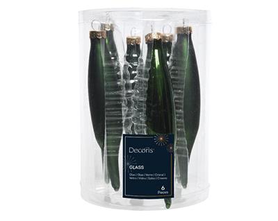PENDENTI NATALIZI IN VETRO VERDE PINO 15 CM 6 PZ
