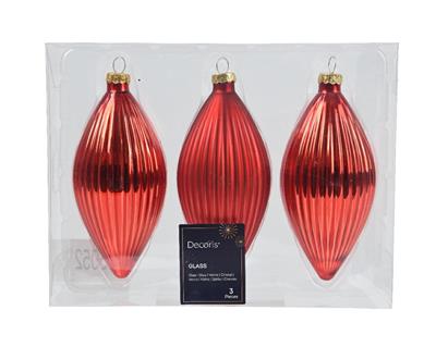 PENDENTI NATALIZI IN VETRO FORMA OLIVA ROSSO H.13 CM 3 PZ