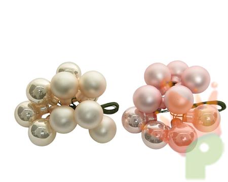 GRAPPOLO 10 PALLINE ROSA/PERLA 2 CM 1 PZ ASS
