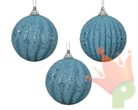 PALLINA DI NATALE CELESTE CON GLITTER 8 CM