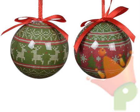 PALLINA DI NATALE VERDE ROSSA DECORO TRICOT 8 CM 1 PZ
