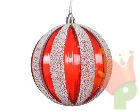 PALLINA DI NATALE ROSSA CON DECORI BIANCHI 10CM