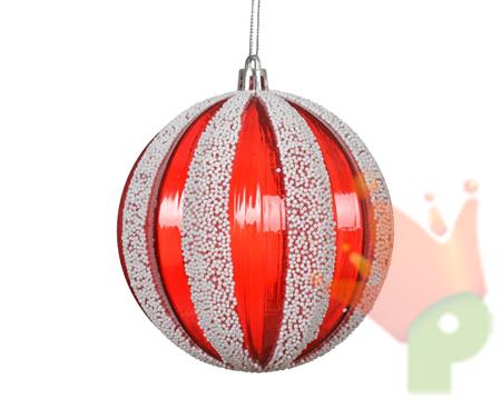 PALLINA DI NATALE ROSSA CON DECORI BIANCHI 8 CM