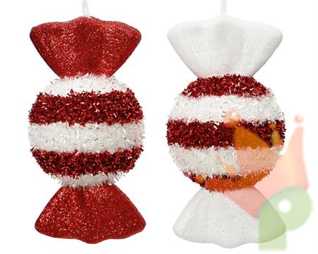 PENDENTE CARAMELLA BIANCA/ROSSA H.15X7 CM 1 PZ ASS.