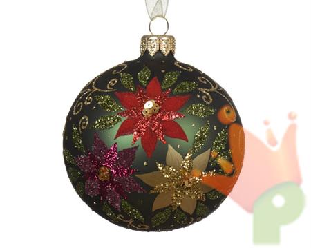 PALLINA DI NATALE VERDE OPACO DECORO STELLE DI NATALE 8 CM