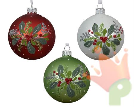 PALLINA DI NATALE ROSSA/BIANCA/VERDE DECORATE 3 ASS