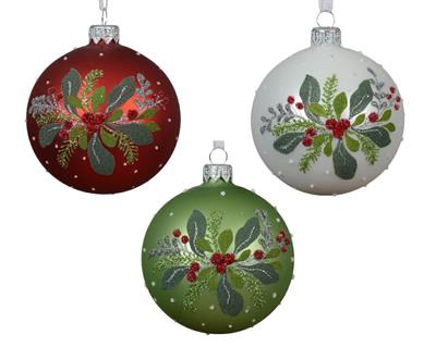 PALLINA DI NATALE ROSSA/BIANCA/VERDE DECORATE 3 ASS