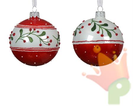 PALLINA DI NATALE ROSSA/BIANCA DECORO BACCHE 8 CM 2 ASS