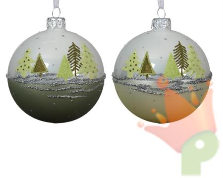 PALLINA DI NATALE VERDE DECORO ALBERI 8CM 1PZ ASSORTITO